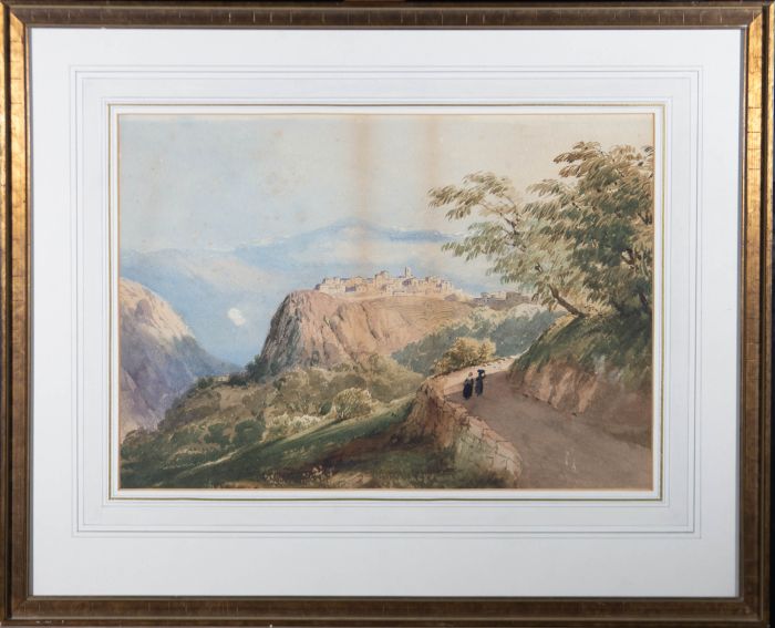 19th Century Watercolour - Italian Hilltop Town