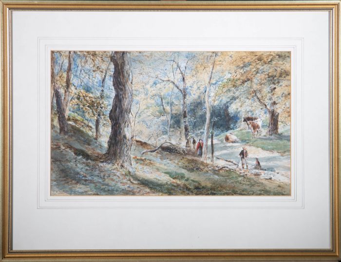 Edward Tucker (c.1847-1910) - Watercolour, Charcoal Gatherers in the Beech Wood