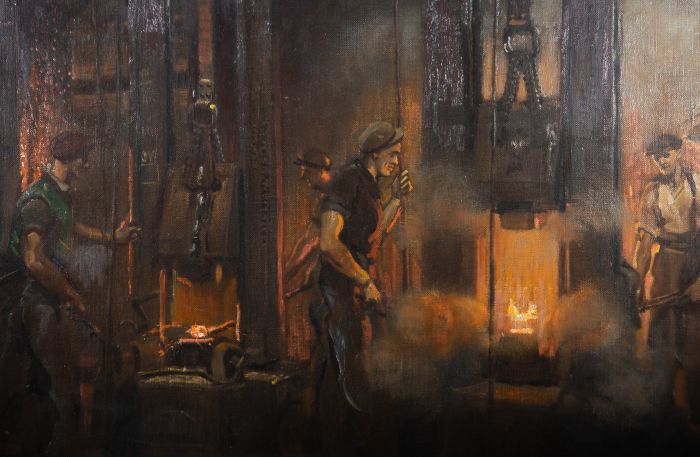 Early 20th Century Oil - Blacksmiths At The Forge