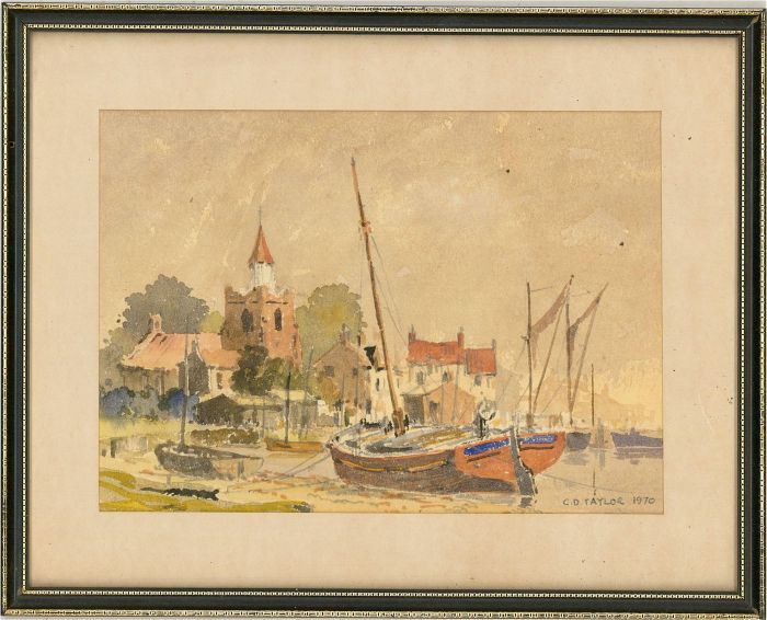 C. D. Taylor - 1970 Watercolour, Coastal Village