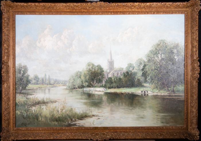 Rowland Hill (1915-1979) - Mid 20th Century Oil, Church By The River