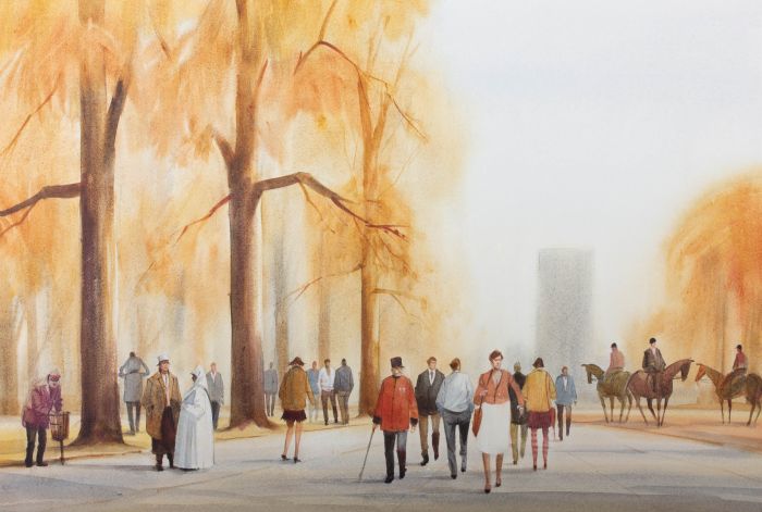 G. Marler - 20th Century Watercolour, Autumn On The Promenade