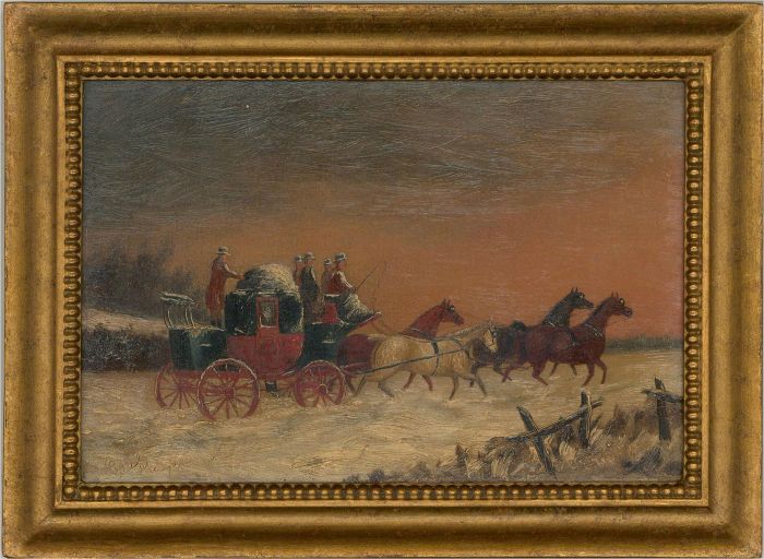Hayes - Late 19th Century Oil, Mail Coach in the Snow