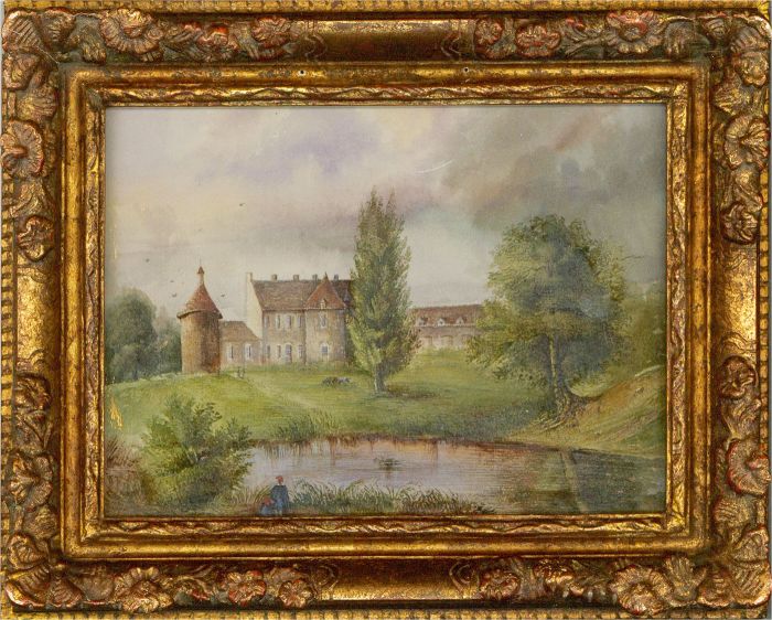 Naive Early 20th Century Watercolour - French Chateau