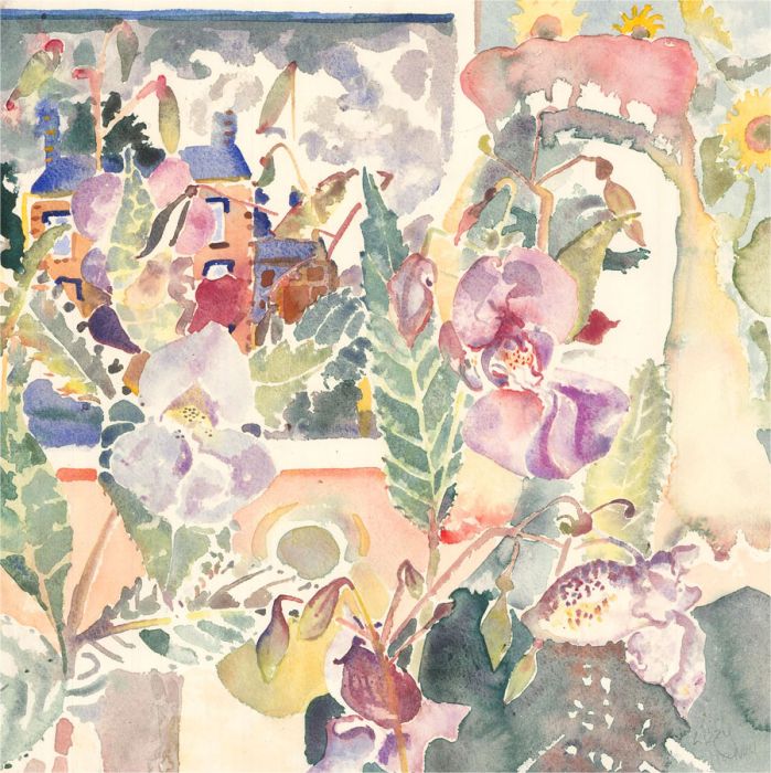 Lizzy Harvey - Contemporary Watercolour, Summer View with Flowers
