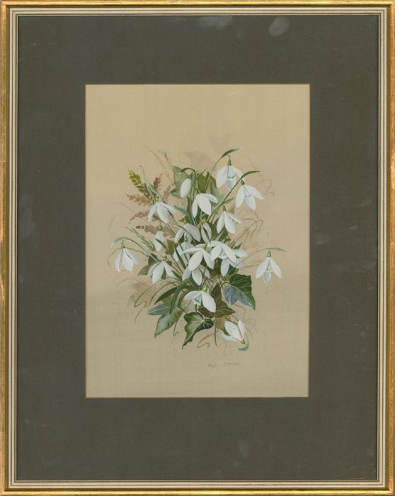 Mary Brown - 20th Century Gouache, The First Snowdrops