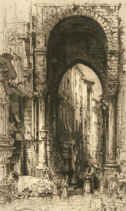 Hedley Fitton RE (1857-1929) - Early 20th Century Etching, City Gateway, Genoa