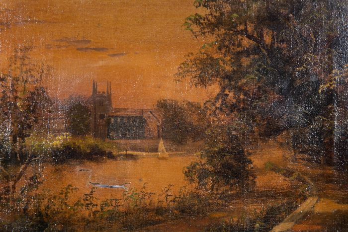 For Restoration Early 20th Century Oil - Church By The Water