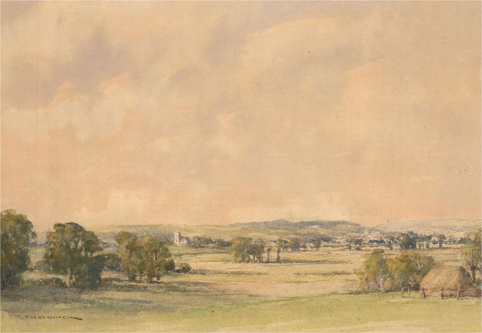 Edgar Thomas Holding (1870-1952) - Watercolour, Poling Church, Arundel, Sussex
