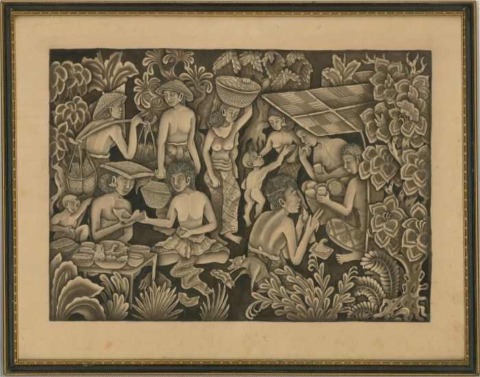 Balinese School Mid 20th Century Watercolour - The Marketplace