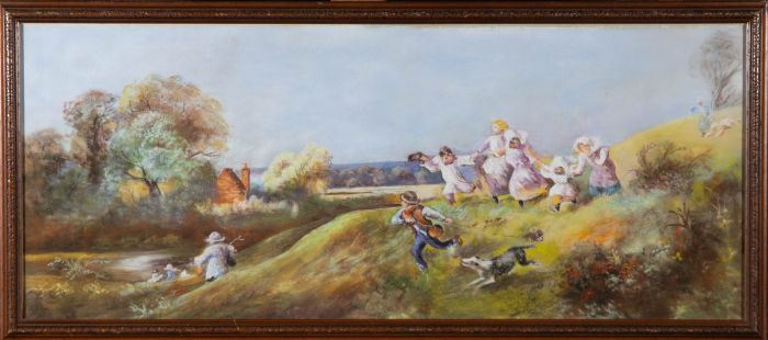 Framed 20th Century Pastel - Children at Play