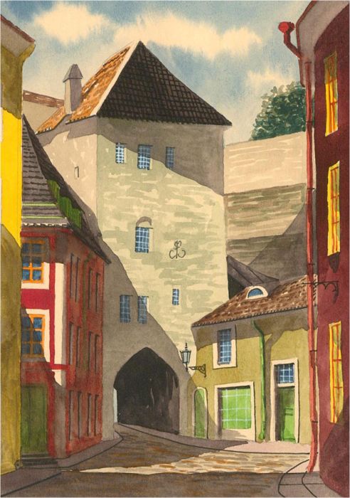 Mid 20th Century Watercolour - Pikk Street