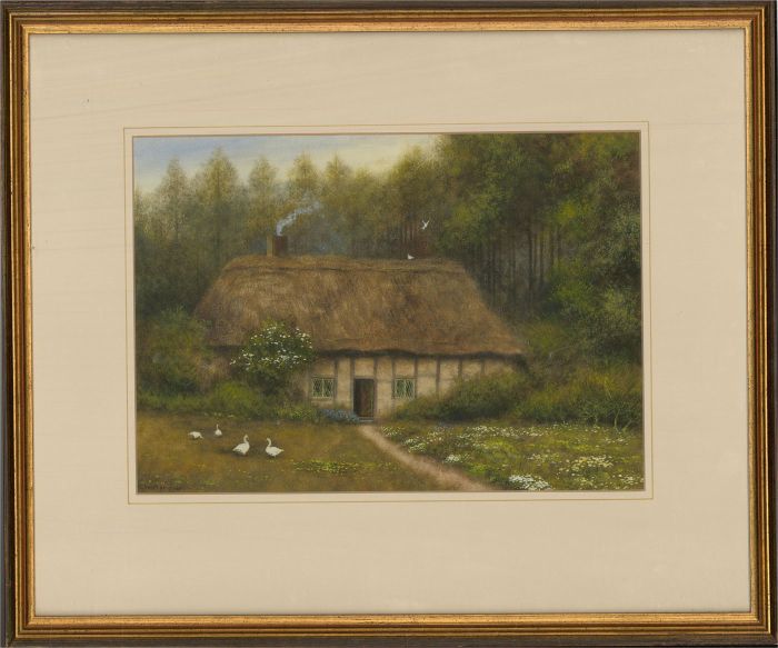 David Pritchard  - 1991 Watercolour, Woodland Cottage