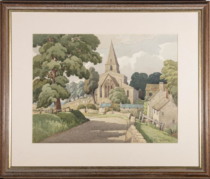 George Cooper RBSA (fl.1920-1940) - Watercolour, Village Church, Shropshire