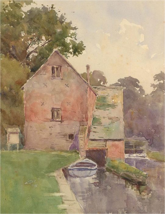John C. Halfpenny (1853-1933) - Watercolour, Christchurch, Old Mill