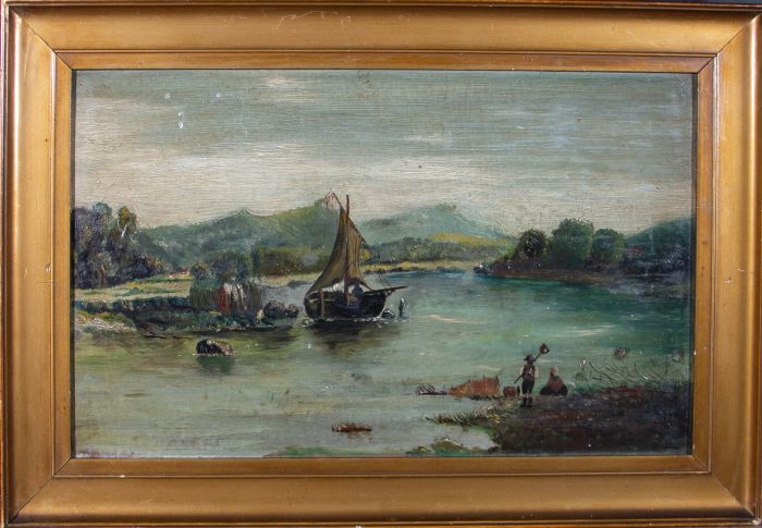 W. Holland - Early 20th Century Oil, Naive River Scene