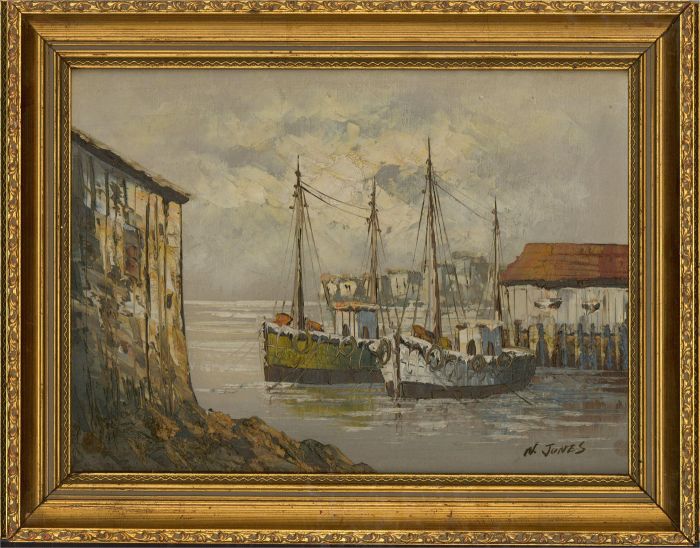 N. Jones - 20th Century Oil, Fishing Boats at Harbour