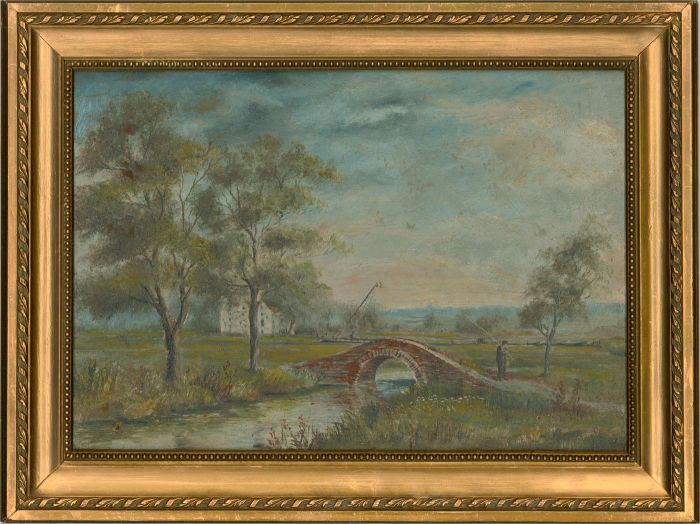 Charles Frederick Rump (1853-1924) - Oil, Small Arch Bridge with Fisherman