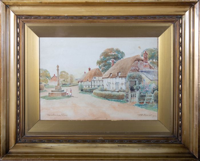 T.P. Fowler - 1913 Watercolour, Worcestershire Village