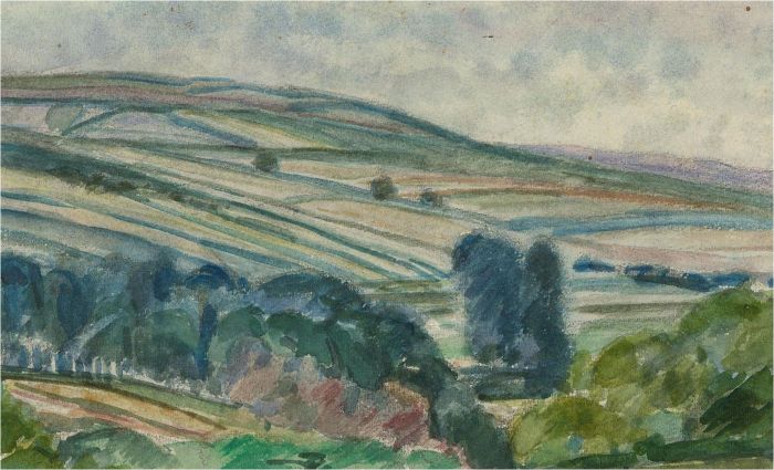 Early 20th Century Watercolour - Fields and Trees