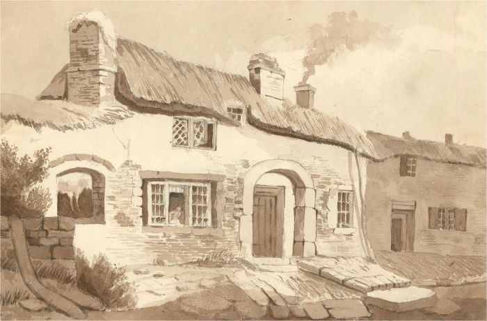 Early 20th Century Watercolour - Sepia Cottage View