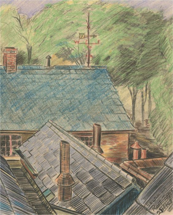Frederick P. Cooke (1896-1978) - 1948 Crayon, Sketch on Roof Tops