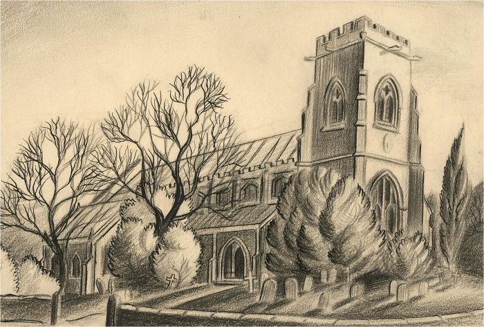 Frederick P. Cooke (1896-1978) - Mid 20th Century Charcoal Drawing, Church Scene