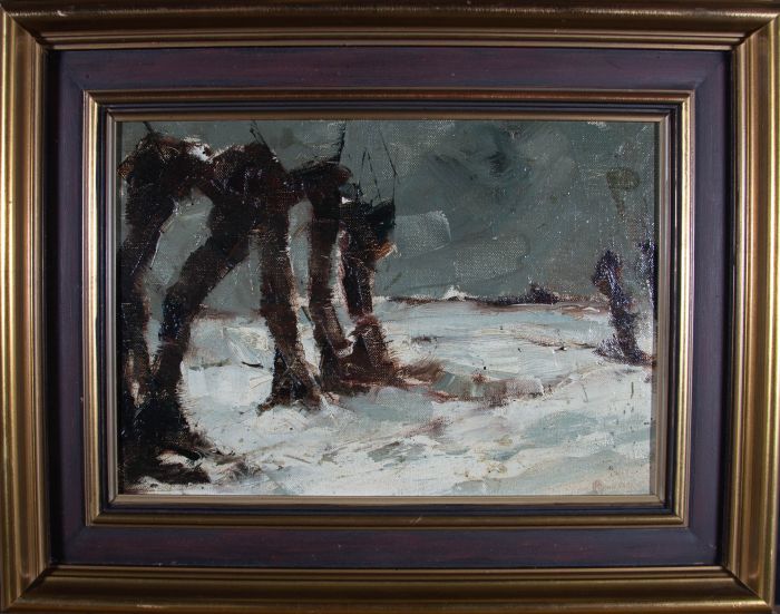 Mid 20th Century Oil - Snowy Winter Scene with Trees