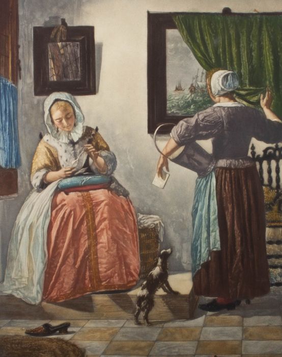 Arthur Hogg (1872-1949) after Metsu - 1930 Mezzotint, Woman Reading A Letter