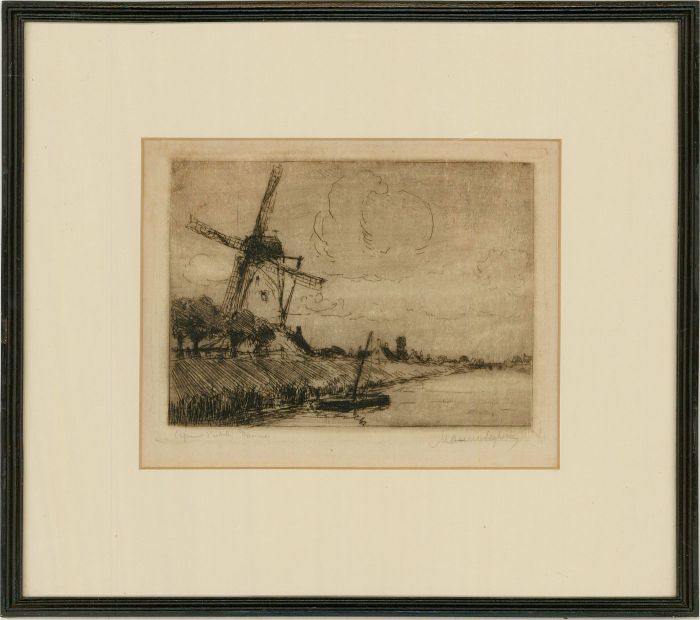 Maurice Leghere - Early 20th Century Etching, Windmill in Damme, Belgium