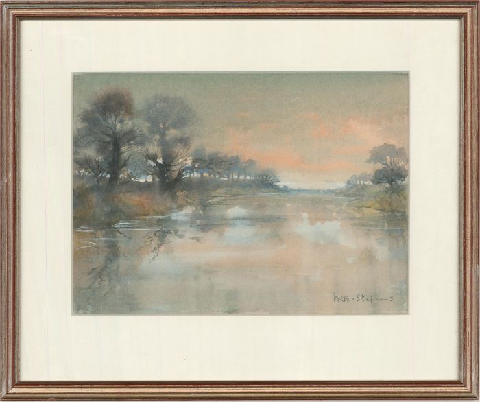 B. Stephens - 20th Century Watercolour, River Scene with Trees