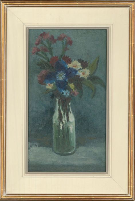 H.E. Lewis. - 20th Century Oil, Flowers in Glass Vase
