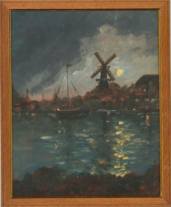 20th Century Oil - Moonlit Dutch Canal