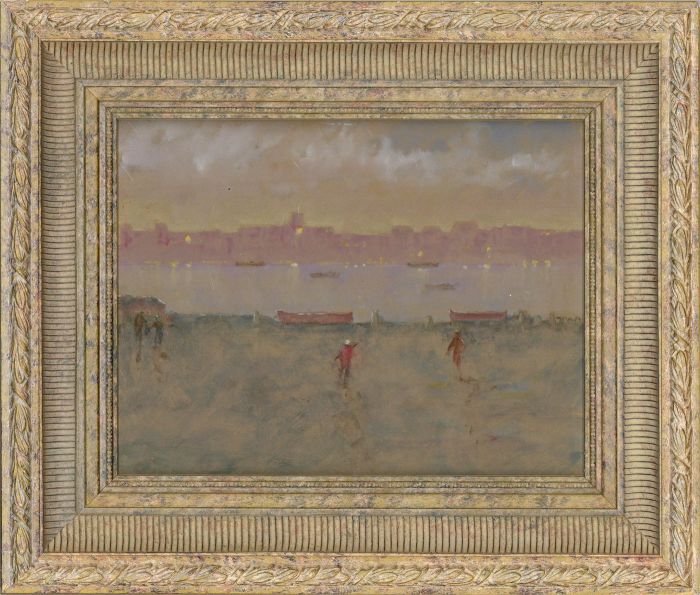 20th Century Watercolour - Lights on the River
