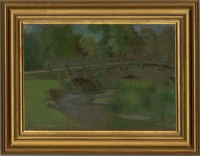 20th Century Pastel - Arch Bridge River View
