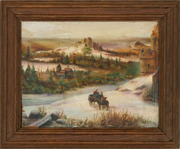 Late 19th Century Oil - Ruins in the Snow