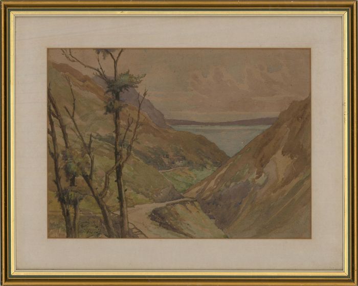 Mid 20th Century Watercolour - A Lake in the Distance