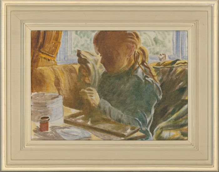 Capt. D. Chapman Andrews - 20th Century Oil, Mary Threading Beads