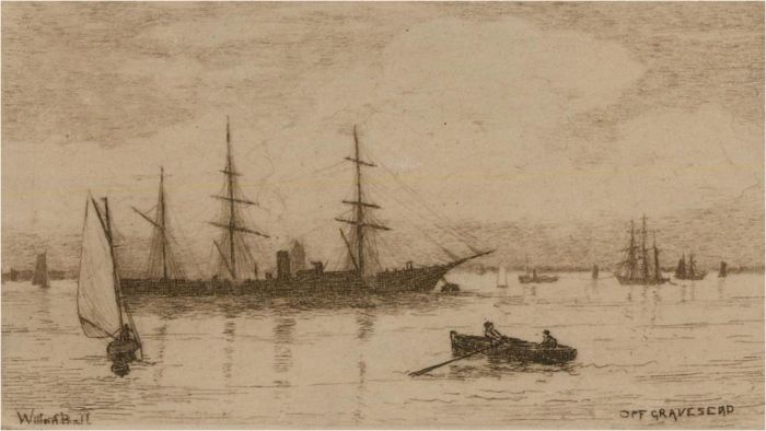 Wilfrid Williams Ball RE ROI (1853-1917) - Etching Miniature, Off Gravesend II