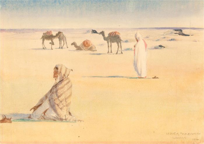 Leslie Robert Poole Smith (fl. 1908-1926) - 1914 Watercolour, Prayer, Sahara