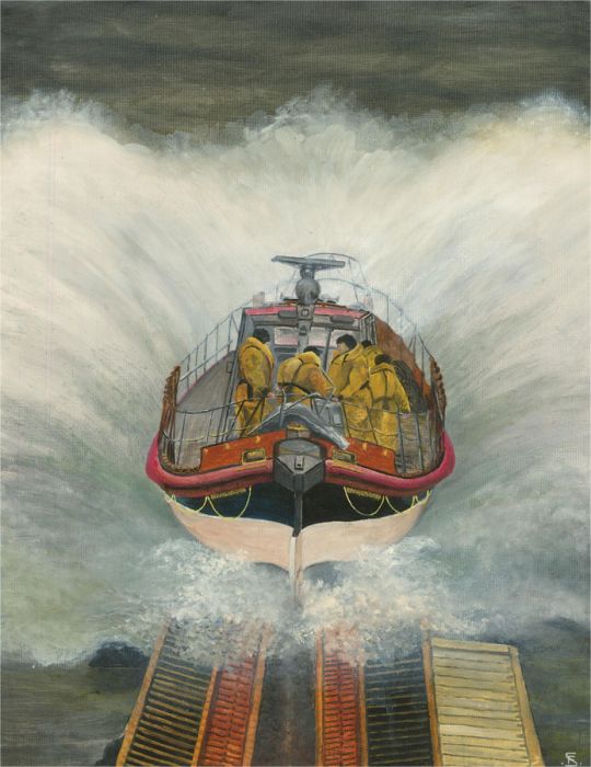 1976 Gouache - Launching the Lifeboat