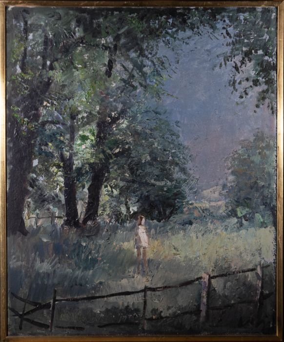 Framed 20th Century Oil - Impasto Landscape with Figure