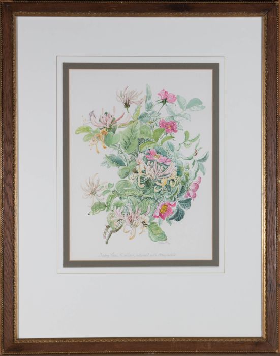 Roger Banks (1929-2008) - 1989 Watercolour, Downy Rose with Honeysuckle
