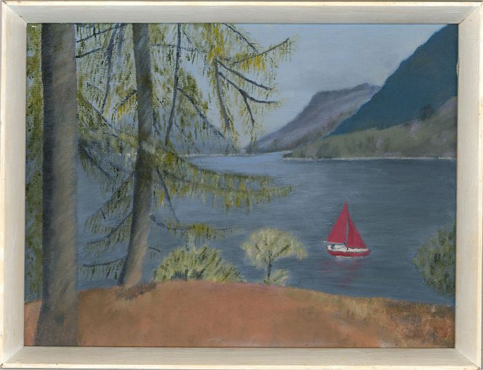 20th Century Oil - Red Sailing Boat