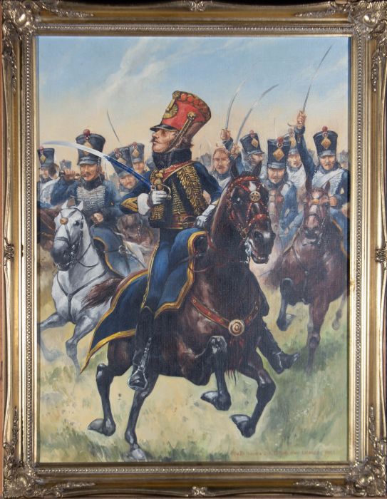 G. Ring after Lalauze - 1982 Oil, The 7th Queen's Own Hussars, Waterloo, 1815