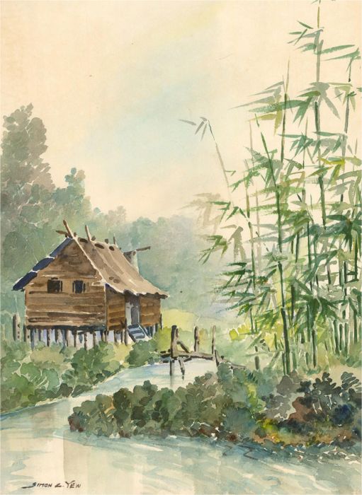 Simon Chong Yew (1898-1983) - Signed Mid 20th Century Watercolour, Stilt House