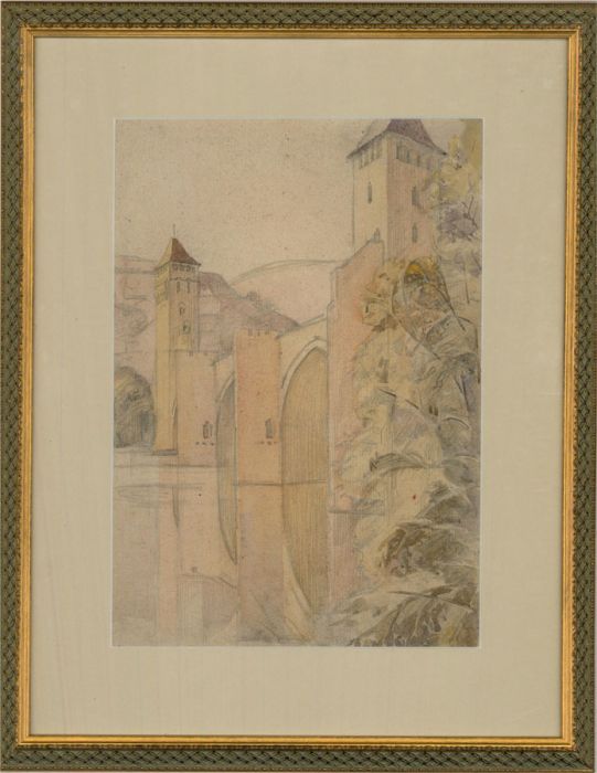 Early 20th Century Watercolour - Pont Valentré