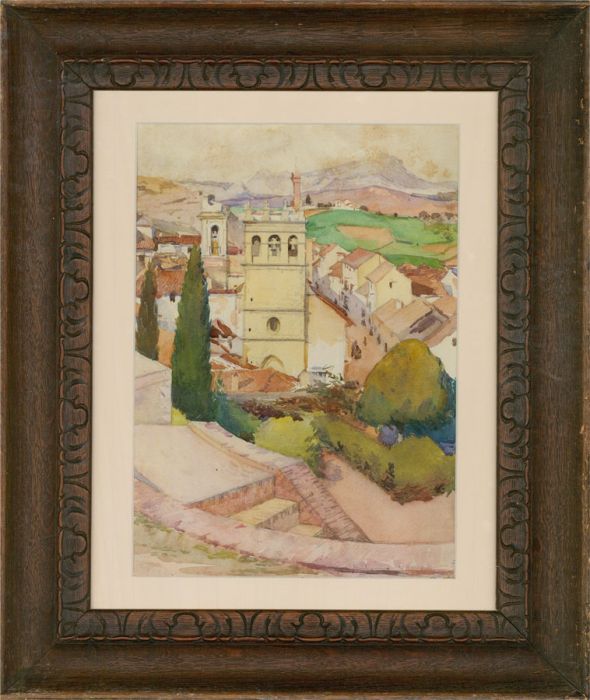 Framed 20th Century Watercolour - Italian Village