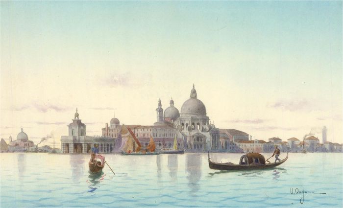 Umberto Ongania (1867-1942) - Watercolour, Basilica di Santa Maria della Salute
