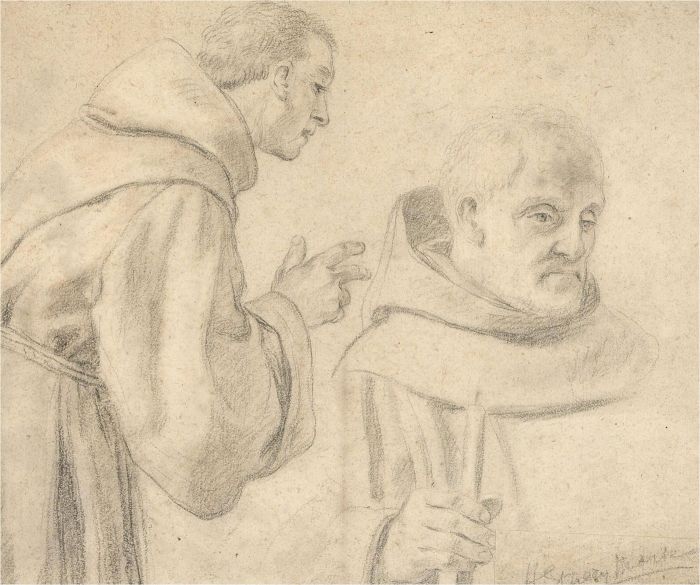 Mid 20th Century Graphite Drawing - Studies of a Monk